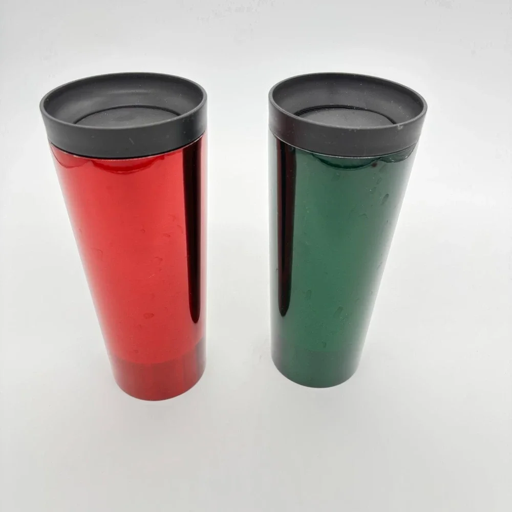 Lot Of 2 Starbucks Red & Green Holiday Edition Metallic Tumblers 16oz/473ml Set